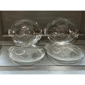 Set of 4 Vintage Arcoroc Clear Glass 9” Poisson Fish Cocktail Plates